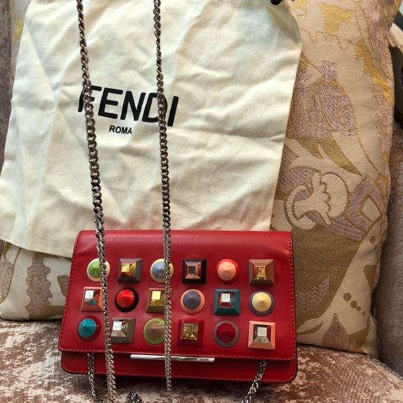 Fendi Handbags - Fendi Red Multicolor Studded Women's Bag